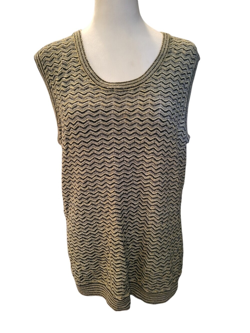 Jones New York Plus Sleeveless Chevron Knit Tank Top Olive/Black sz 0X